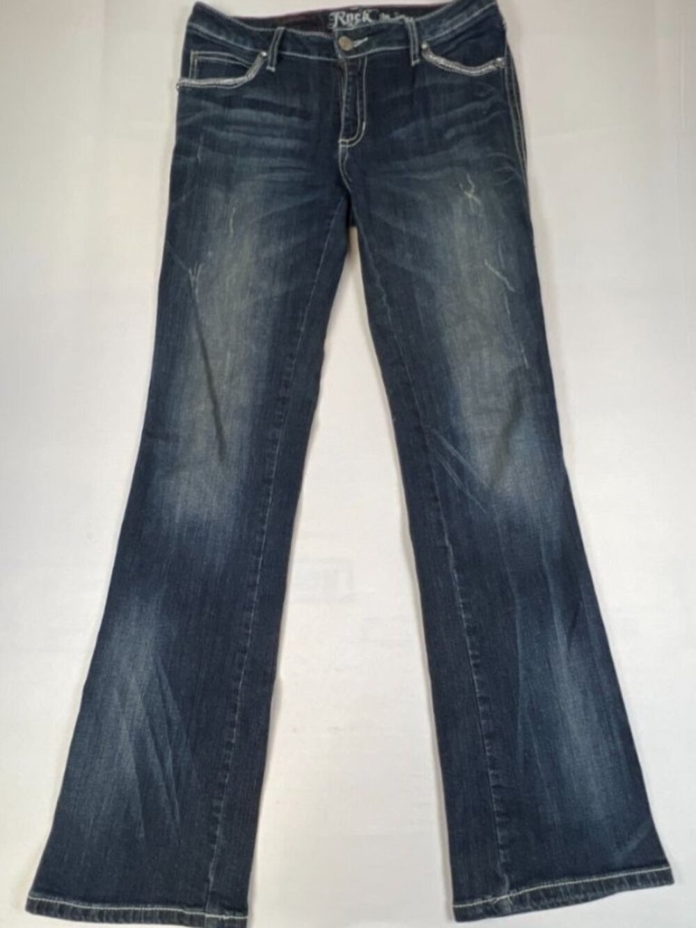 Rock 47 by Wrangler Women’s Size 9/10 Blue Denim Low Rise Bootcut Jeans